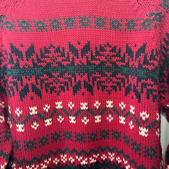 Eddie Bauer VTG 90s Nordic Fair Isle Red Winter Ski Pullover Chunky Knit Women L - Picture 3 of 7